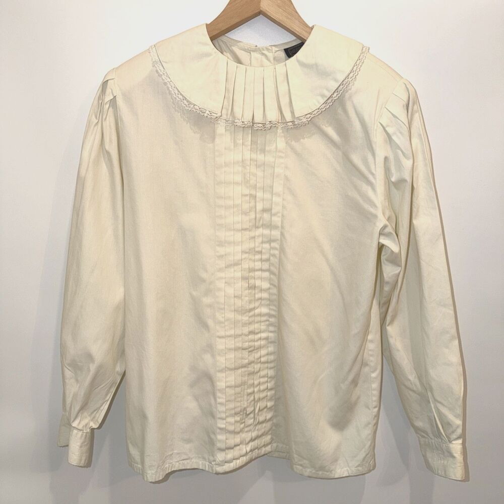 Vtg Herman Geist Victorian Blouse Ruffle Lace Cream Ivory Sz 10 Cosplay Academia - Picture 4 of 14